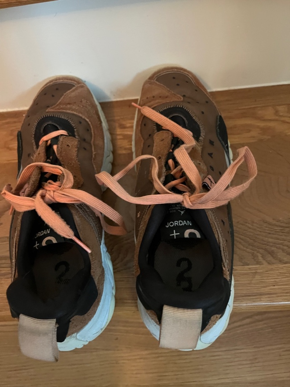 Jordan Brown Suede Sneakers with Coral Laces